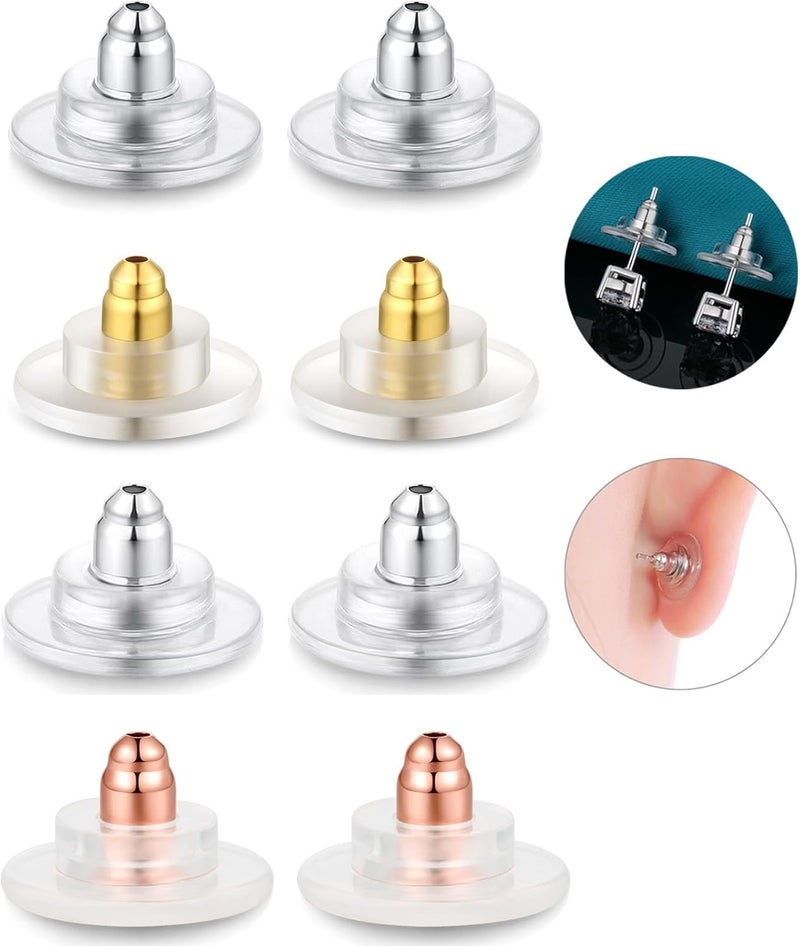 Catinee 4 Pairs Earring Backs - Sterling Silver, Rubber Replacements Fit 0.028-0.039inch Post (White+Silver+Gold+Rose) - Image 1